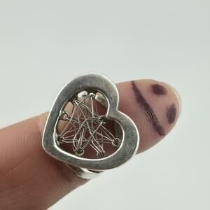 Sterling Silver Heart Wire Art Artisan Ring Size 6.5 Vintage